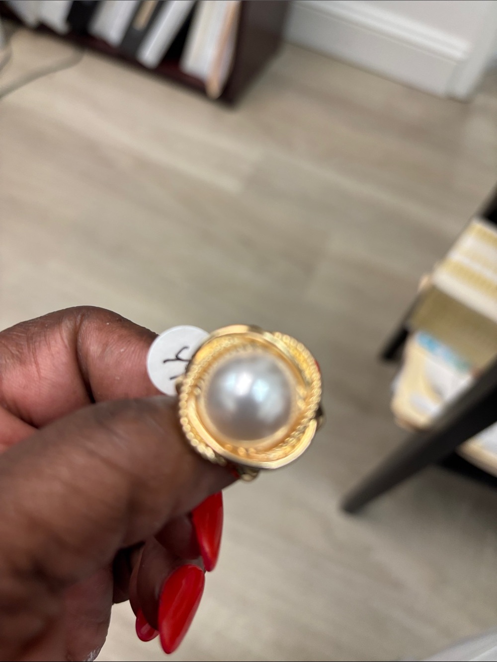 Yellow Gold Pearl Statement Ring - Women Jewelry -sz8